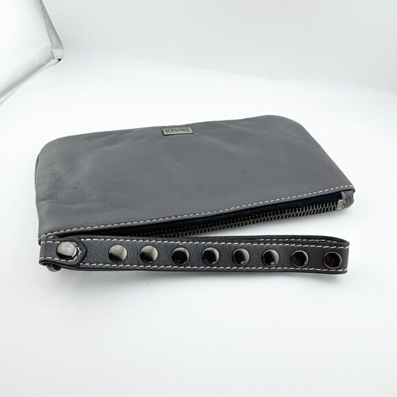 Be&D Gray Leather Studded Wristlet Clutch Bag with Snakeskin‎ Accent - Picture 3 of 10